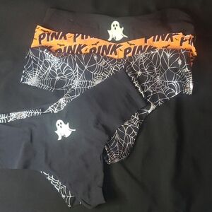 PINK Victoria's Secret Womans Medium Thong Panties Black and Orange